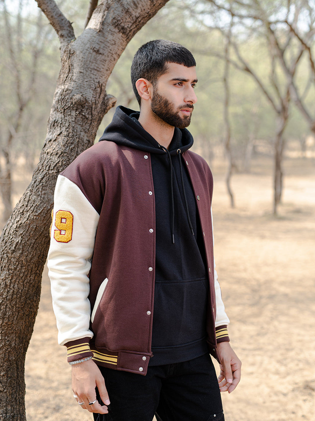 Buy Brown God Of Hope Printed Varsity Jacket Online Tistabene