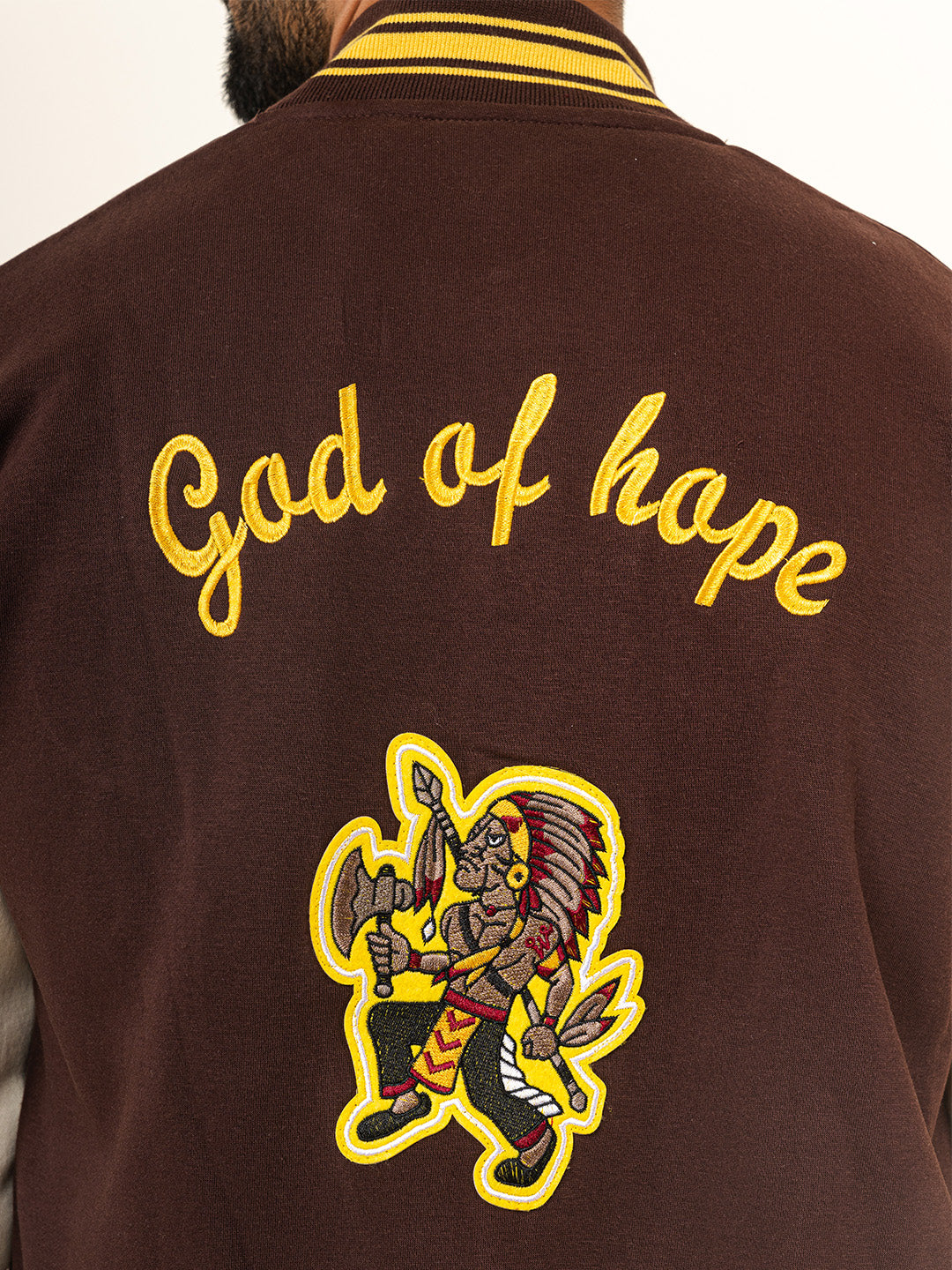 Brown God Of Hope Printed Varsity Jacket (Unisex)