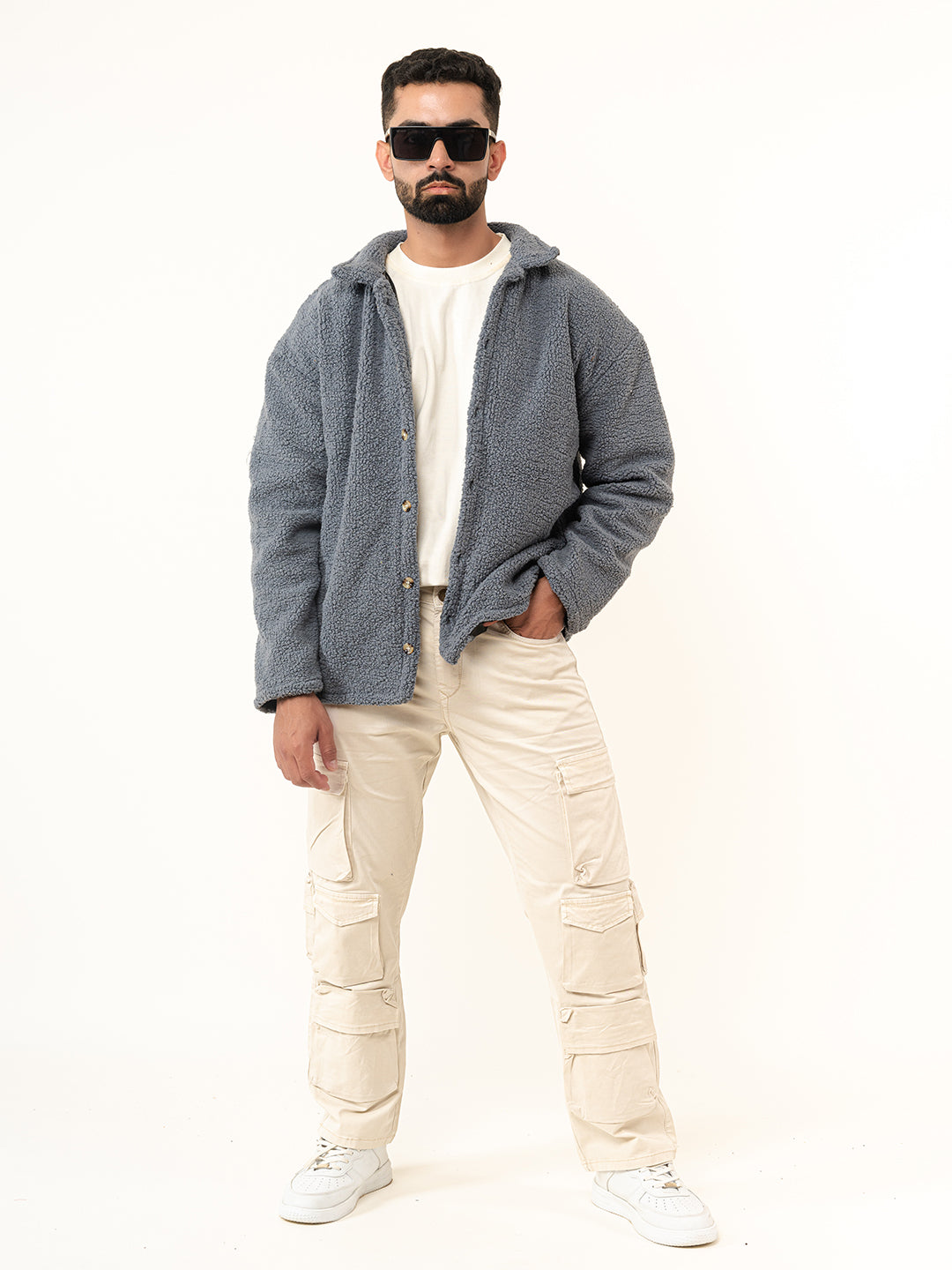 Grey Fleece Sherpa Jacket