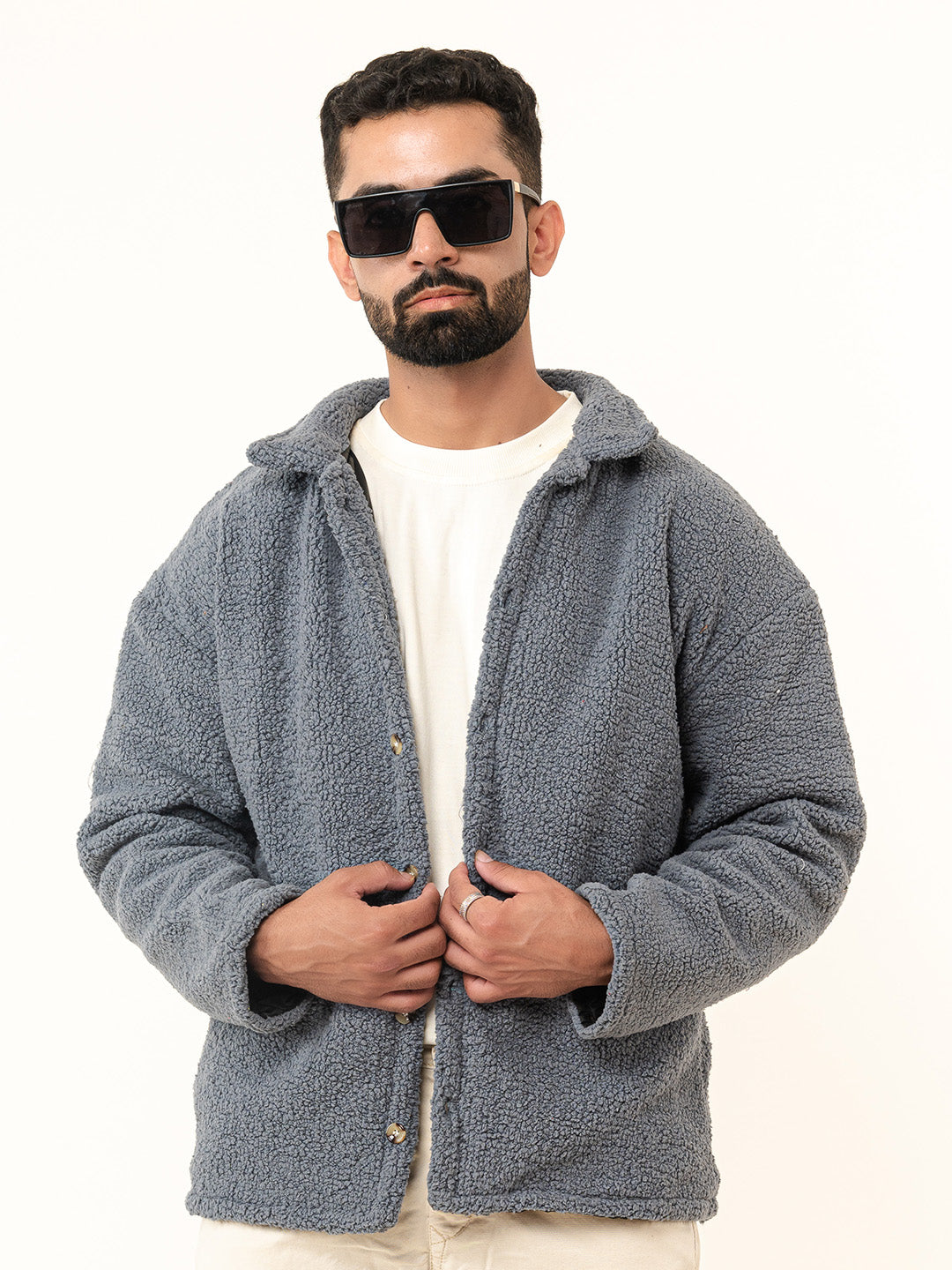 Grey Fleece Sherpa Jacket