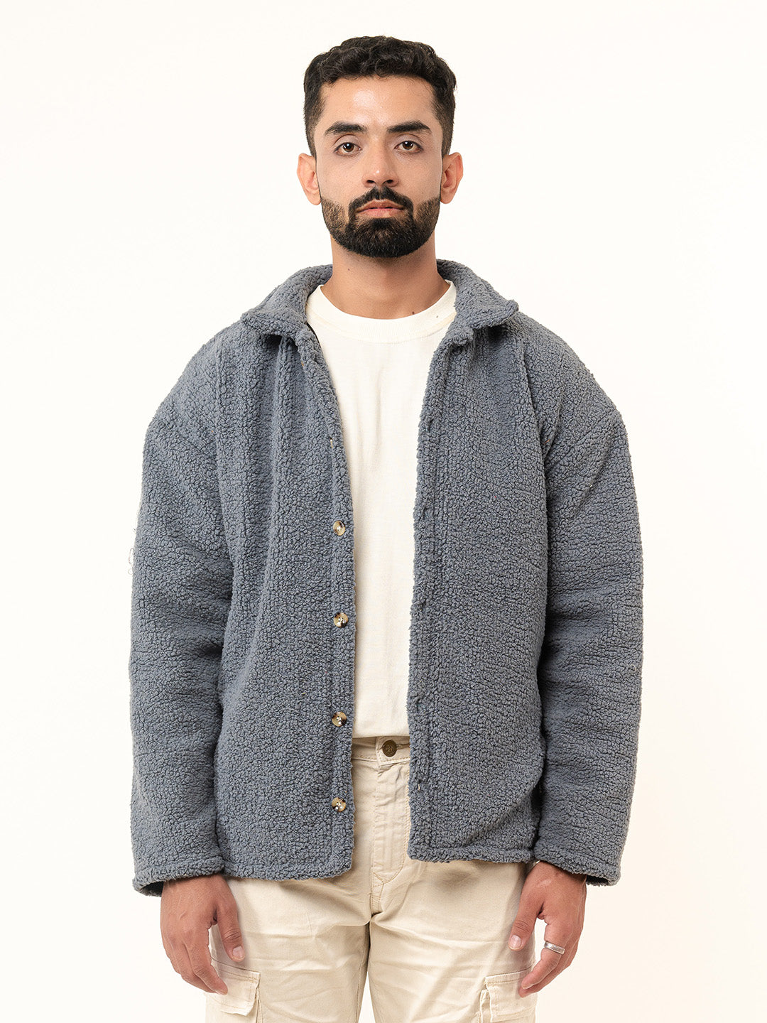 Grey Fleece Sherpa Jacket