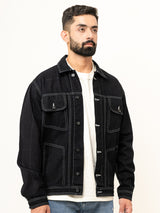 Contrast stitch Black Denim Jacket