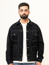 Contrast stitch Black Denim Jacket