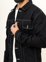 Contrast stitch Black Denim Jacket