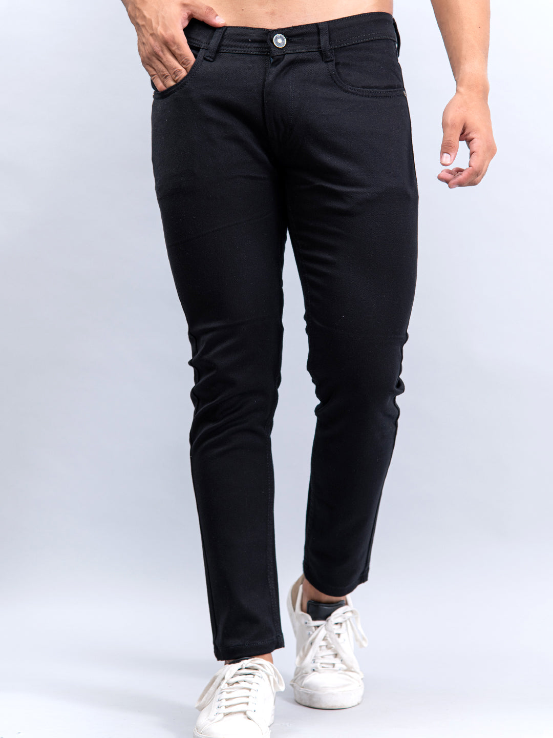 Solid Black Knitted Jeans