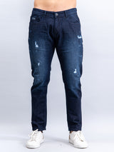 dark navy blue denim ankle length stretchable mens jeans