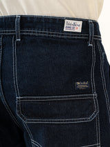 Dark Blue Flared Straight Fit Denim Cargo Jeans