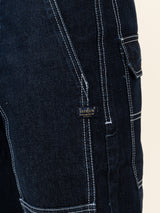 Dark Blue Flared Straight Fit Denim Cargo Jeans