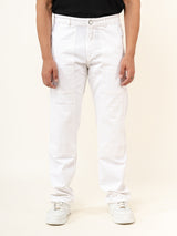 White Flared Straight Fit Denim Cargo Jeans