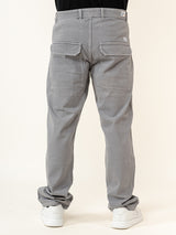 Grey Flared Straight Fit Denim Cargo Jeans