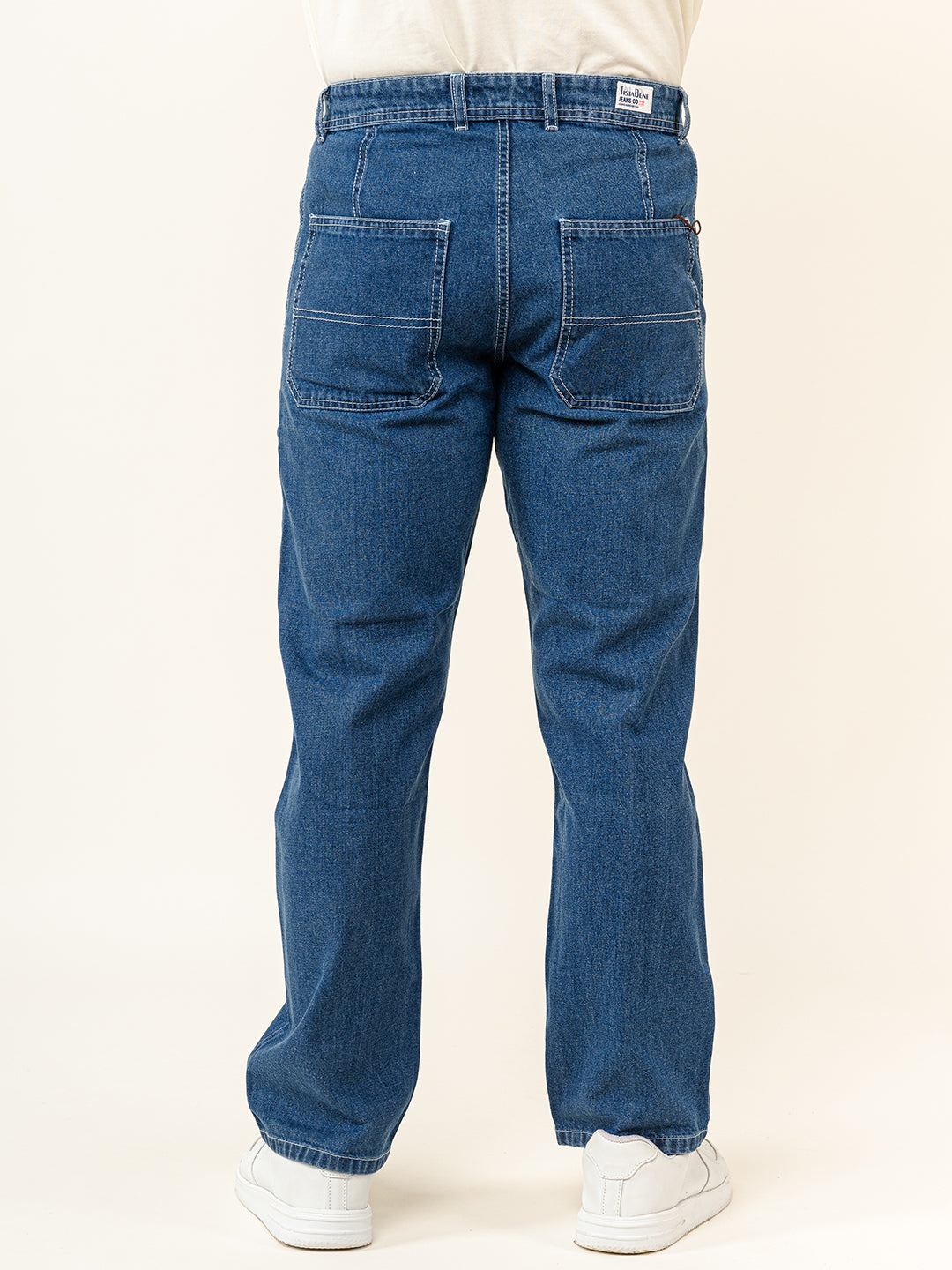 Blue Flared Straight Fit Denim Cargo Jeans