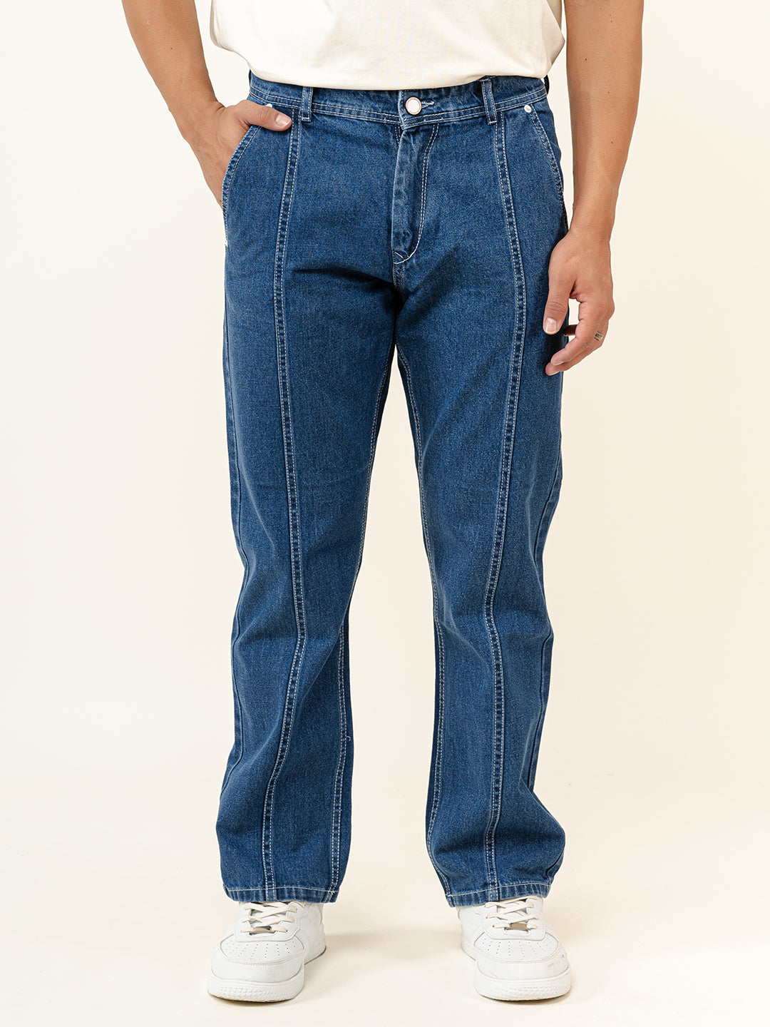 Blue Flared Straight Fit Denim Cargo Jeans