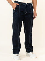 Dark Blue Flared Straight Fit Cargo Denim Jeans