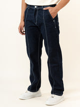 Dark Blue Flared Straight Fit Cargo Denim Jeans