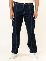 Dark Blue Flared Straight Fit Cargo Denim Jeans