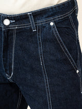 Dark Blue Flared Straight Fit Cargo Denim Jeans