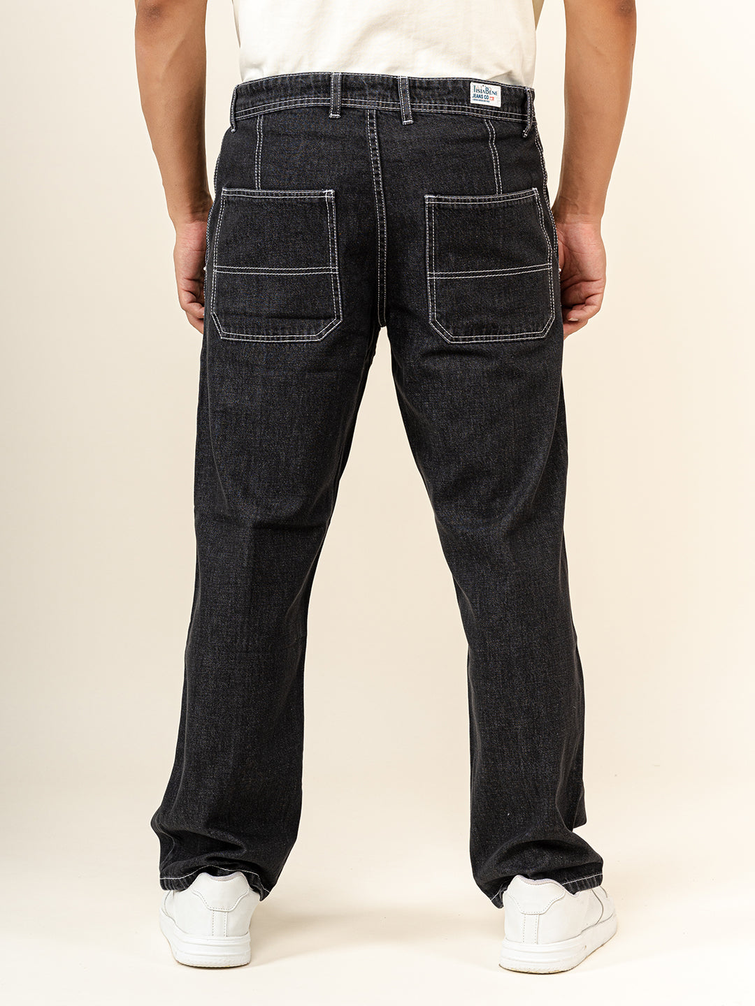 Carbon Black Flared Straight Fit Denim Cargo Jeans