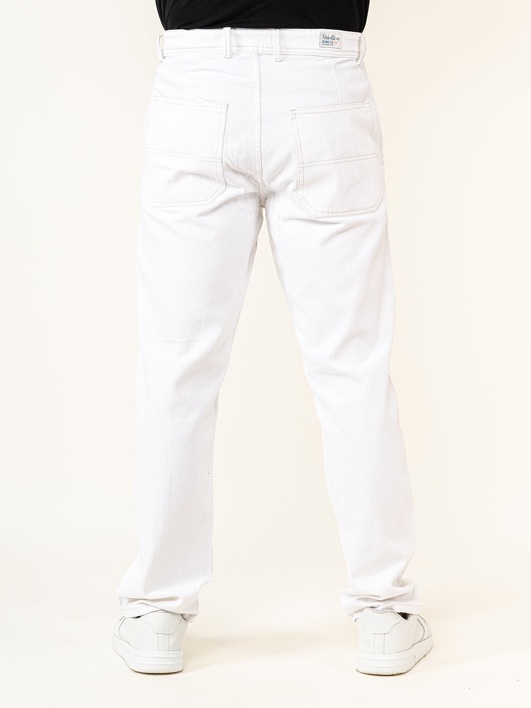 White Flared Straight Fit Denim Cargo Jeans