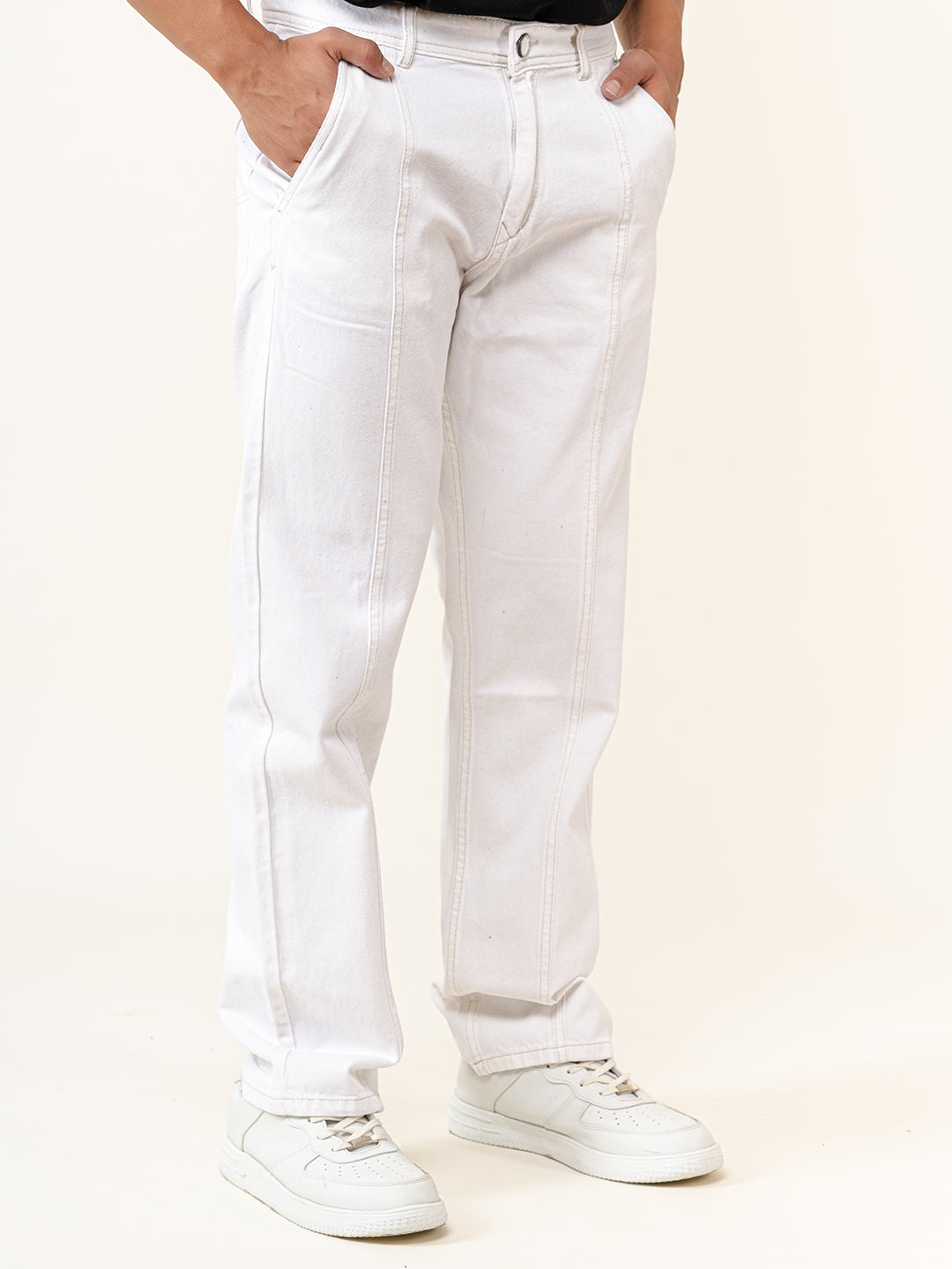 White Flared Straight Fit Denim Cargo Jeans