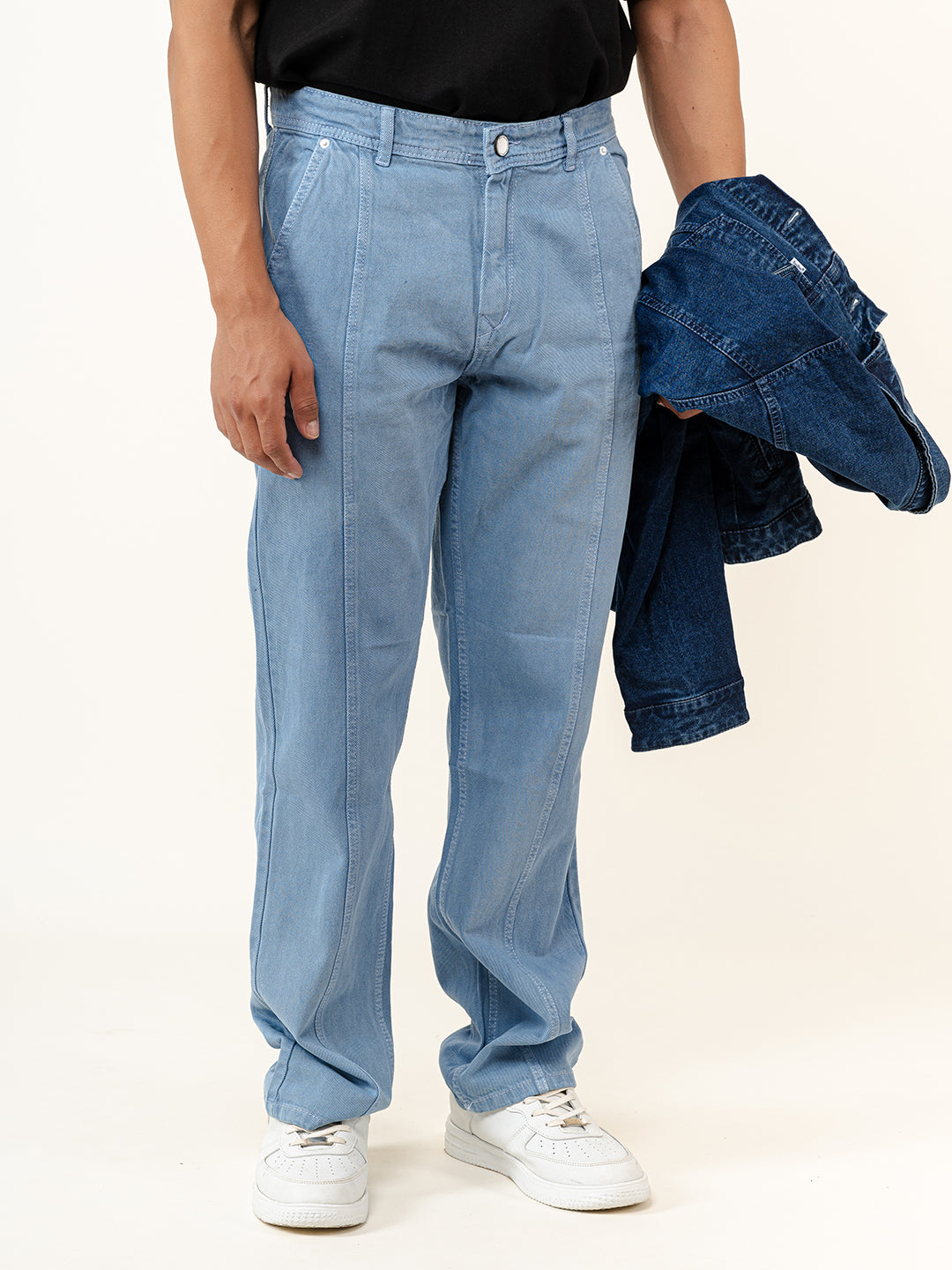 Ice Blue Flared Straight Fit Denim Cargo