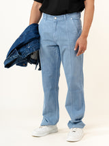 Ice Blue Flared Straight Fit Denim Cargo