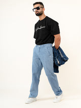 Ice Blue Flared Straight Fit Denim Cargo