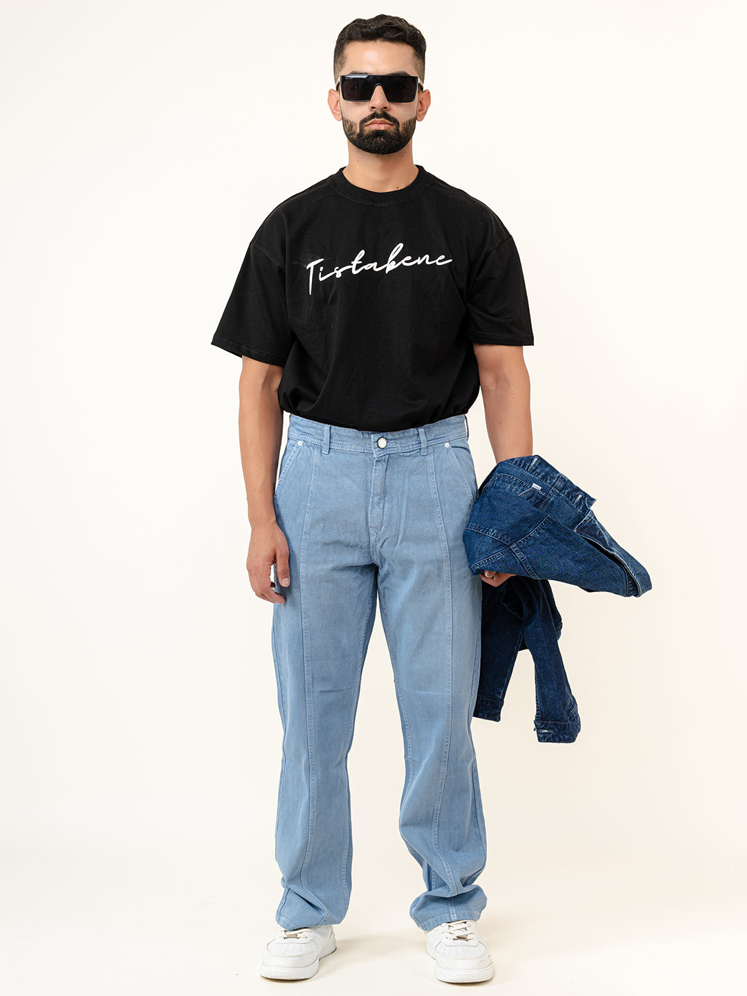 Ice Blue Flared Straight Fit Denim Cargo