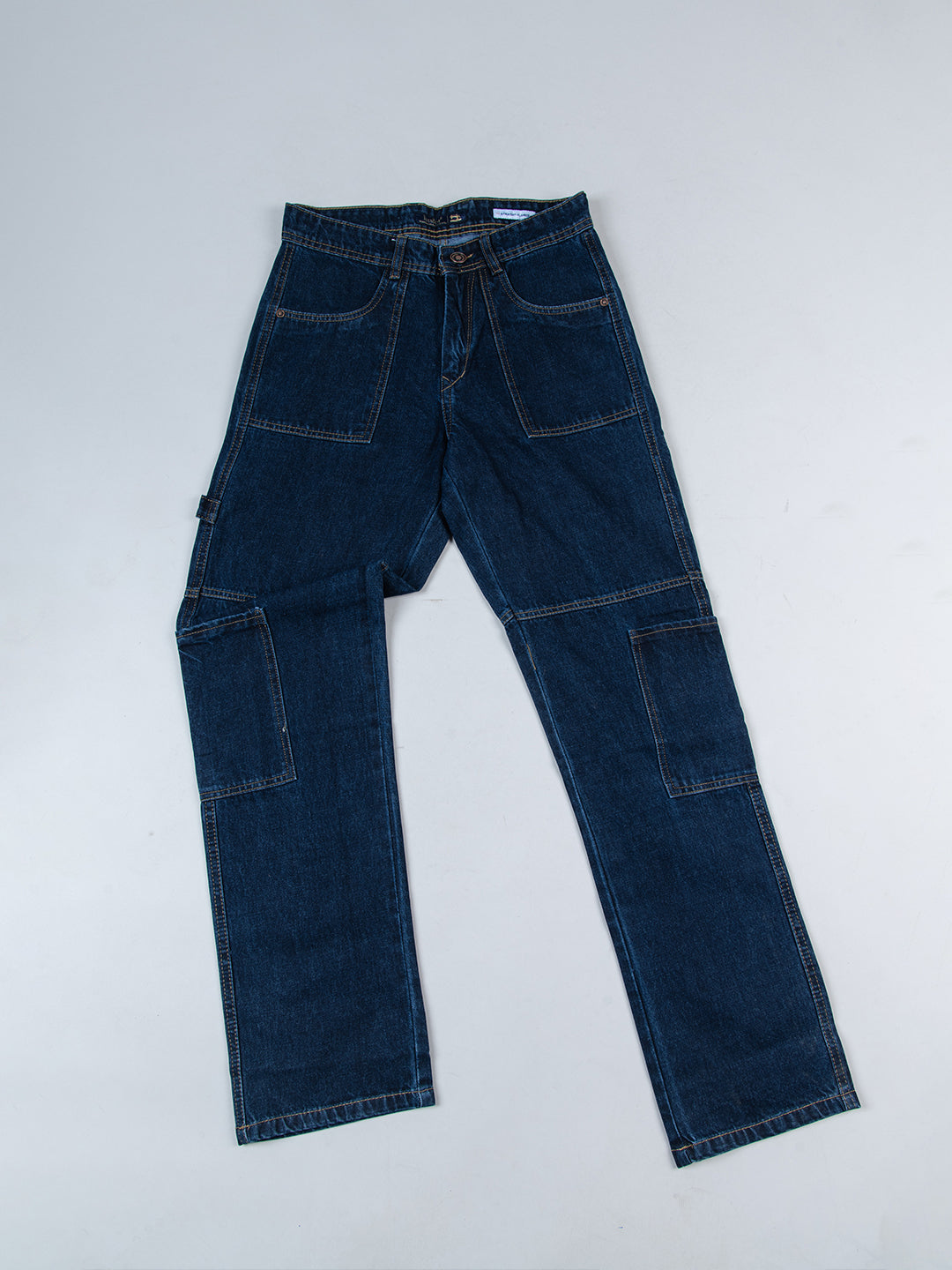 Blue Flared Straight Fit Denim Cargo