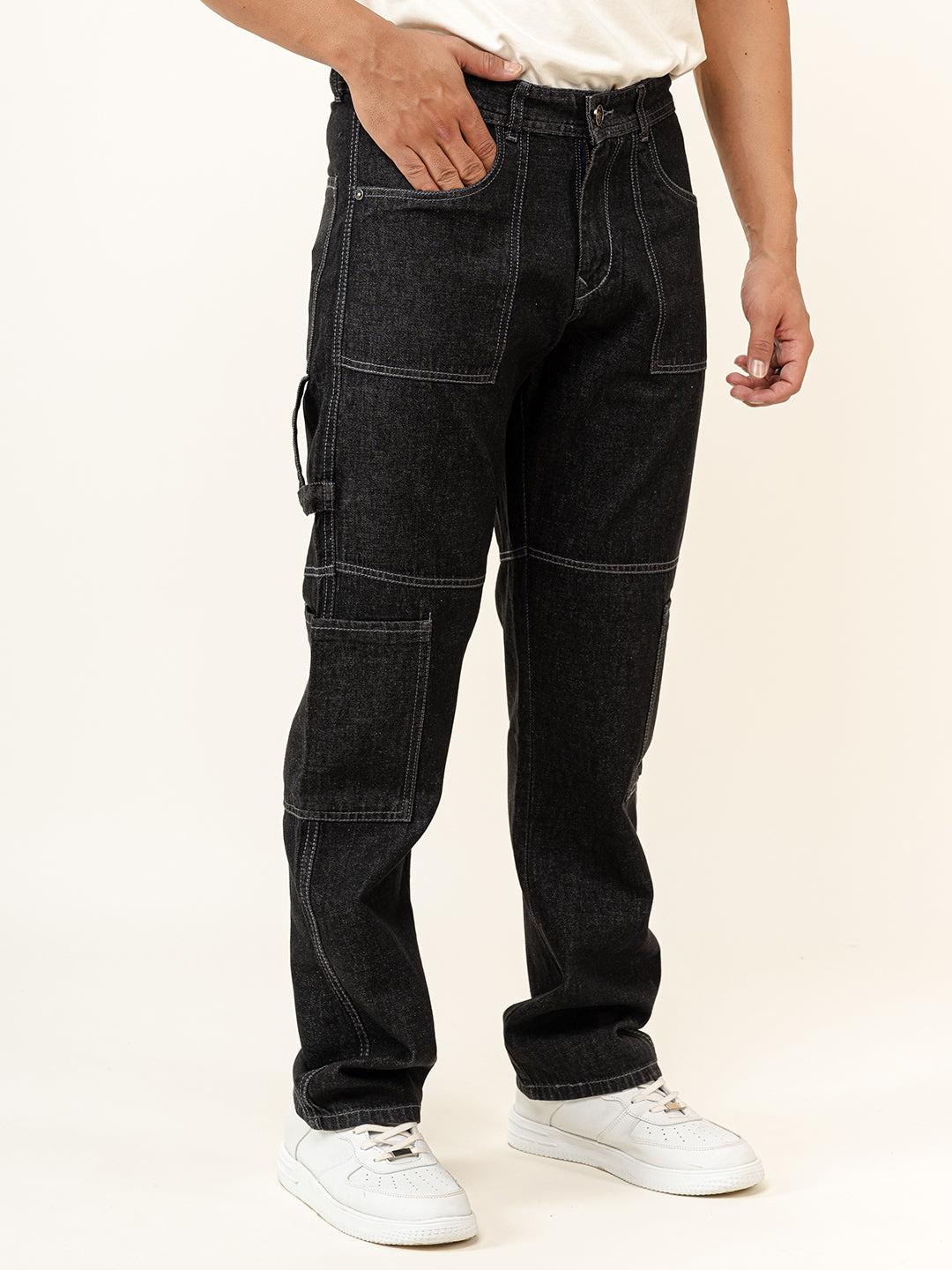 Carbon Black Straight-Flared Fit Denim Cargo