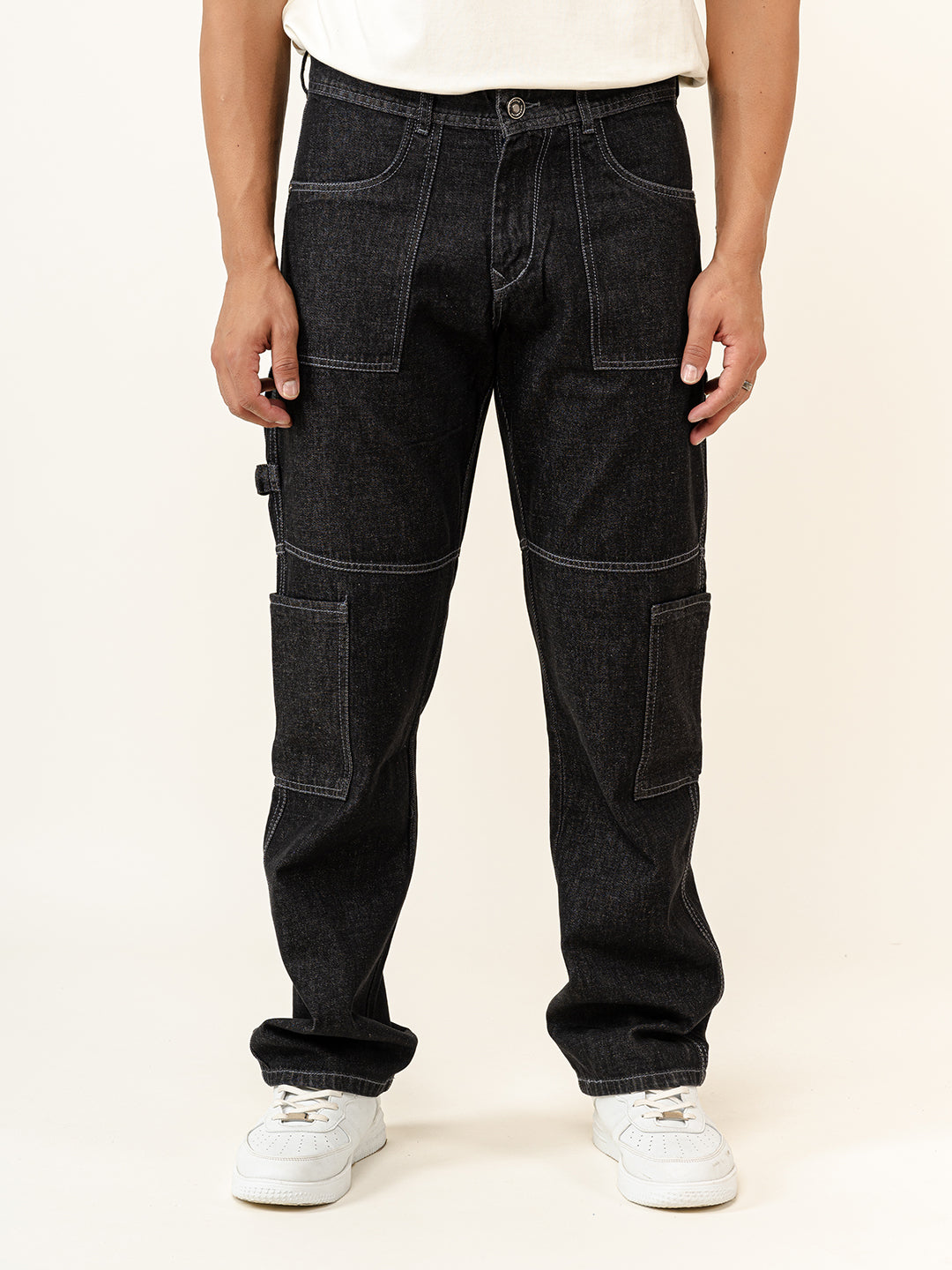 Carbon Black Straight-Flared Fit Denim Cargo