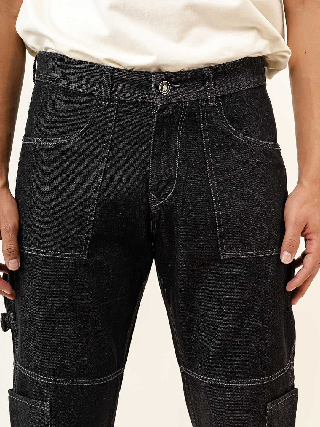 Carbon Black Straight-Flared Fit Denim Cargo