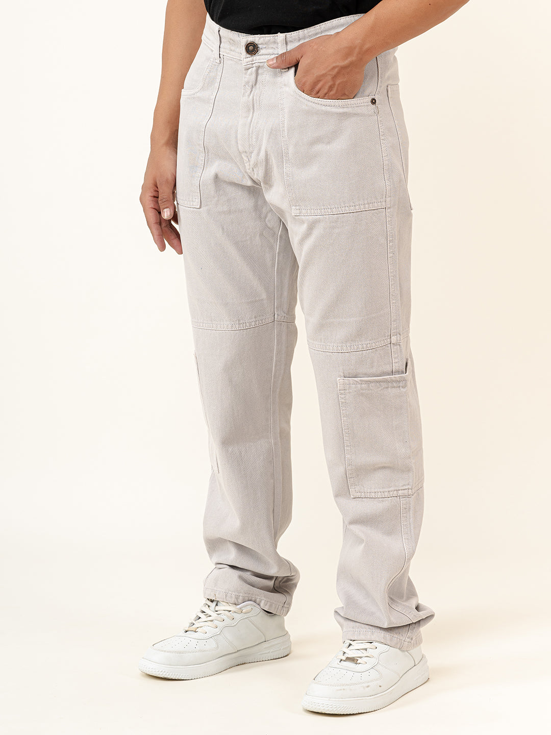 Light Grey Straight Fit Denim Cargo