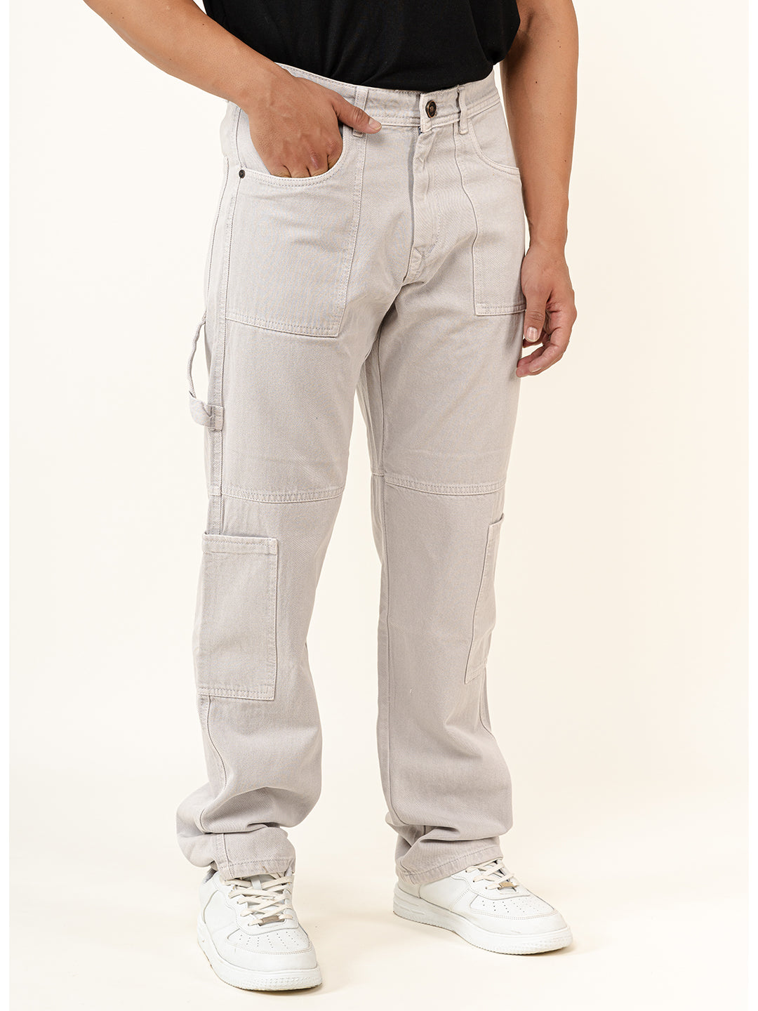 Light Grey Straight Fit Denim Cargo