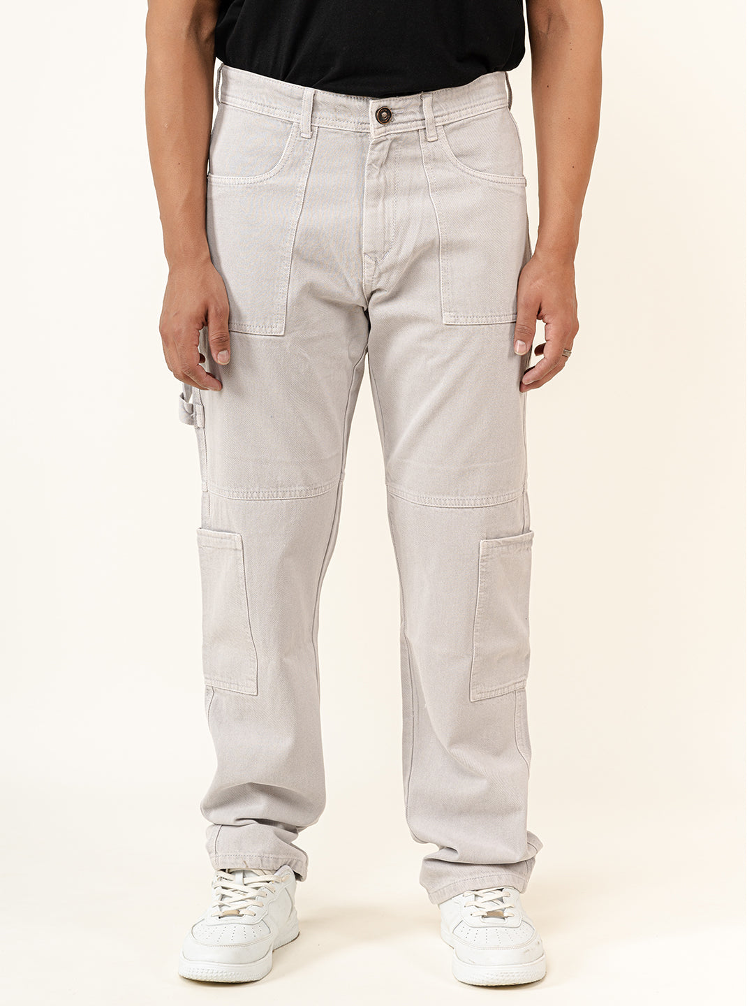 Light Grey Straight Fit Denim Cargo