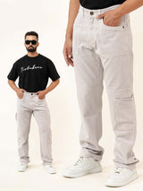 Light Grey Straight Fit Denim Cargo