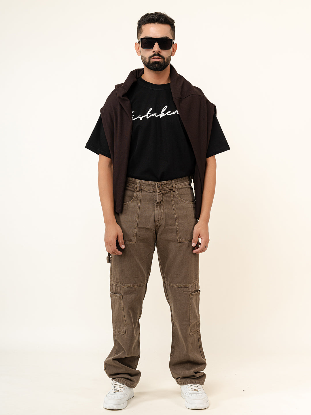 Brown Straight Fit Denim Cargo