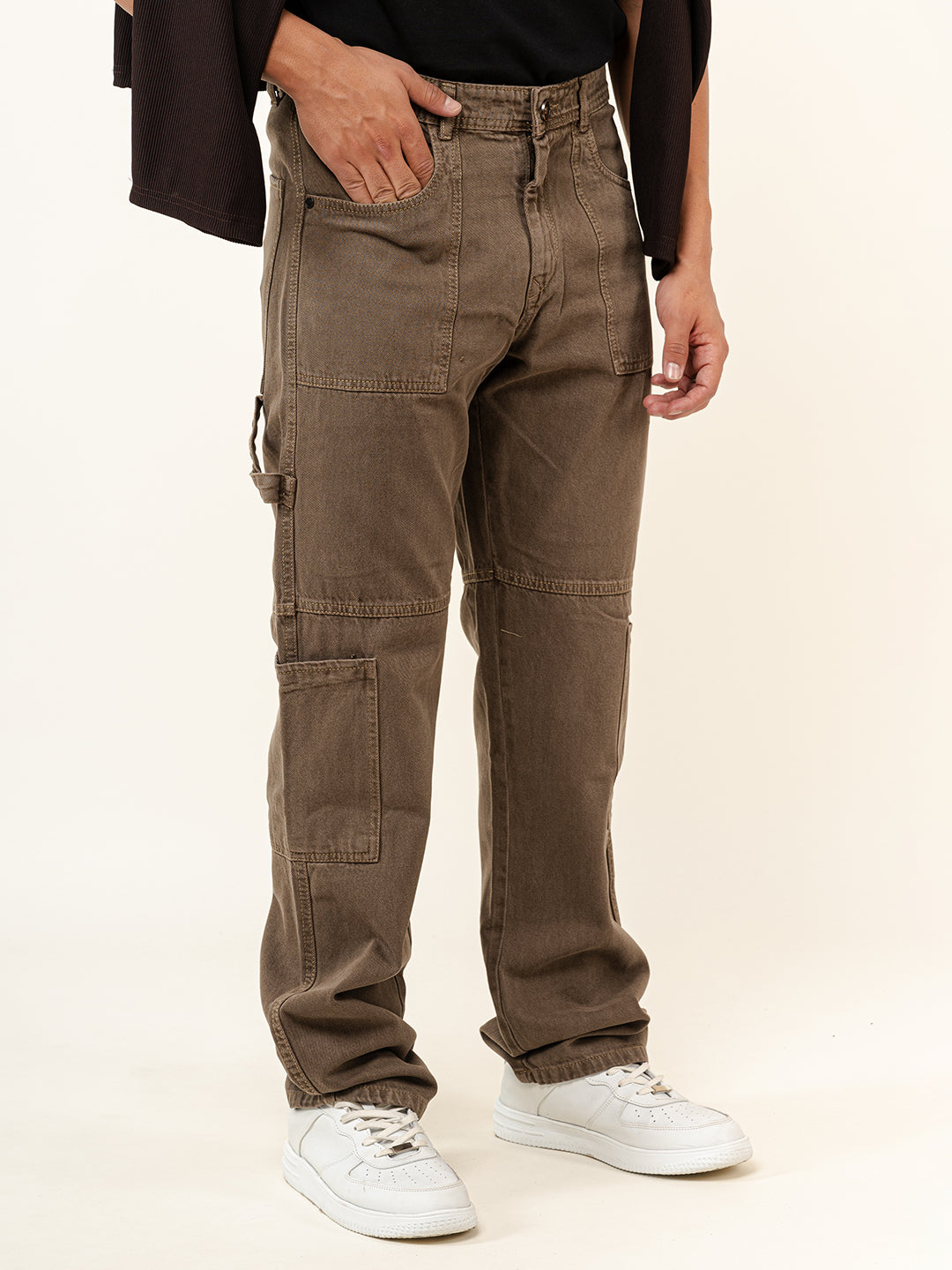 Brown Straight Fit Denim Cargo