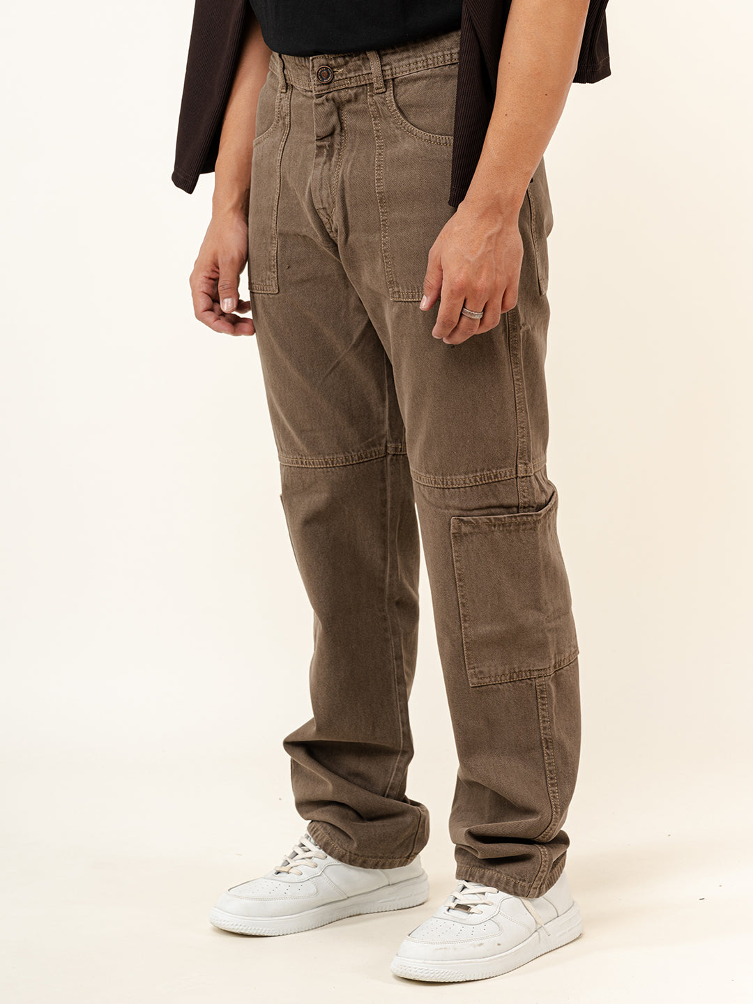 Brown Straight Fit Denim Cargo