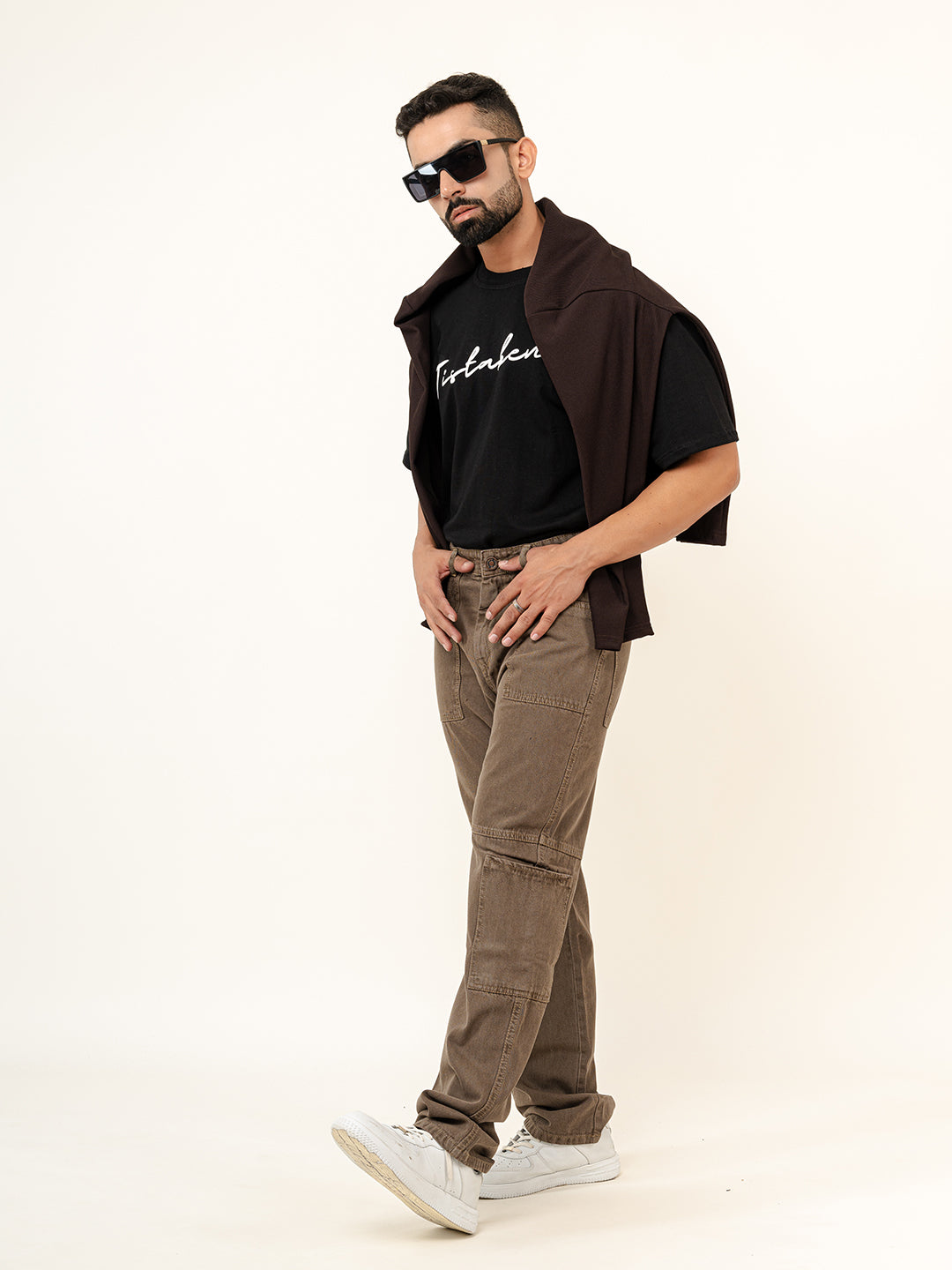 Brown Straight Fit Denim Cargo