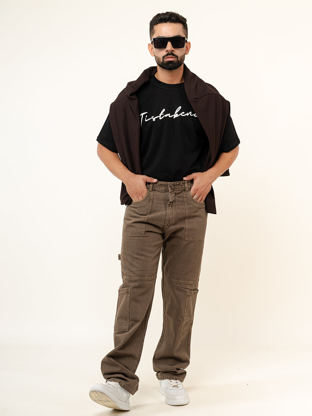 Brown Straight Fit Denim Cargo