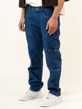 Dark Blue Comfort-Fit Cargo Denim Jeans