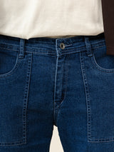 Dark Blue Comfort-Fit Cargo Denim Jeans