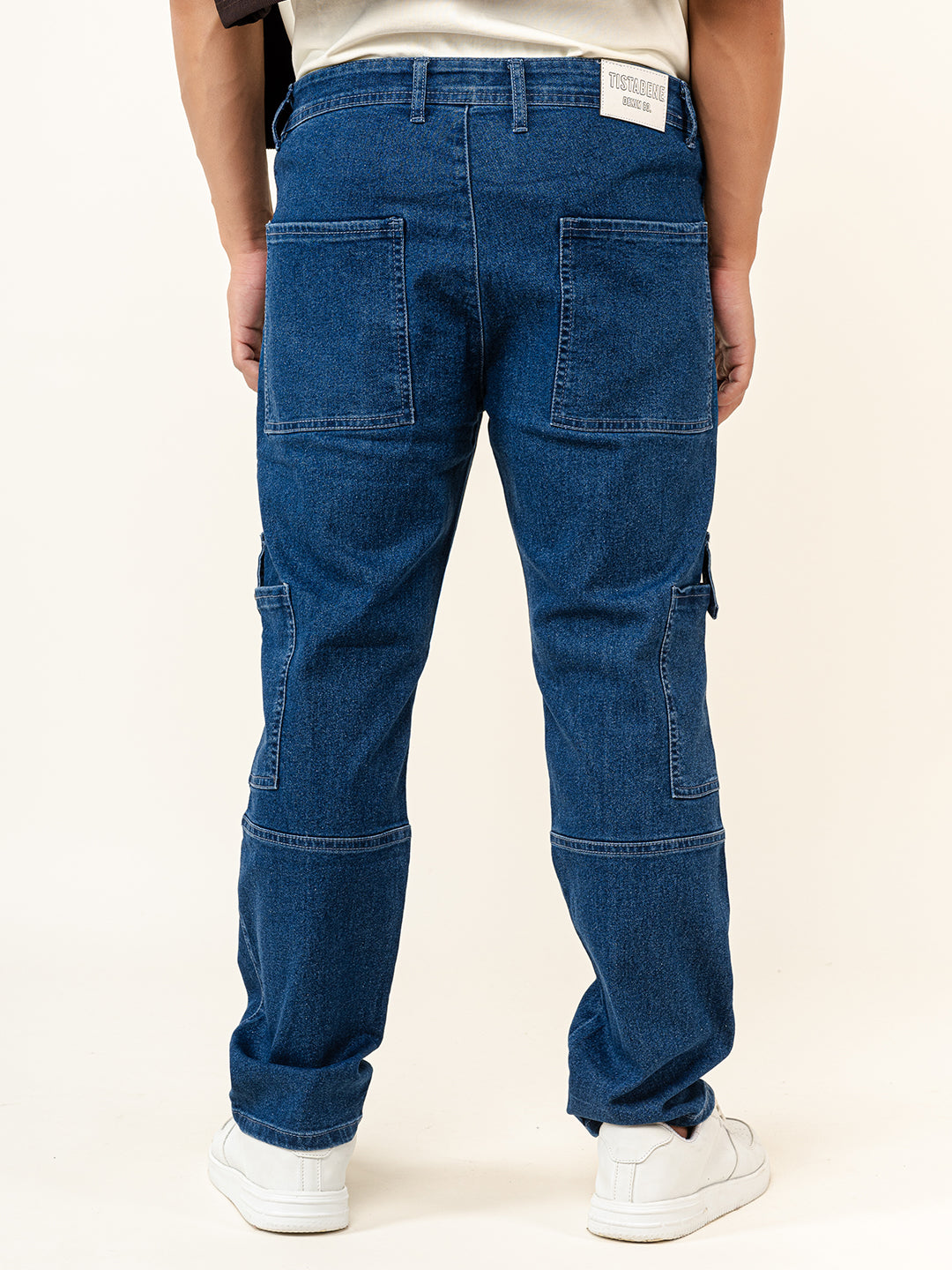 Dark Blue Comfort-Fit Cargo Denim Jeans