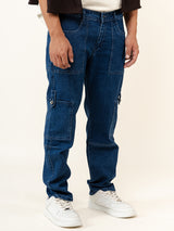 Dark Blue Comfort-Fit Cargo Denim Jeans