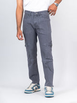 Grey Comfort-Fit Cargo Denim Jeans