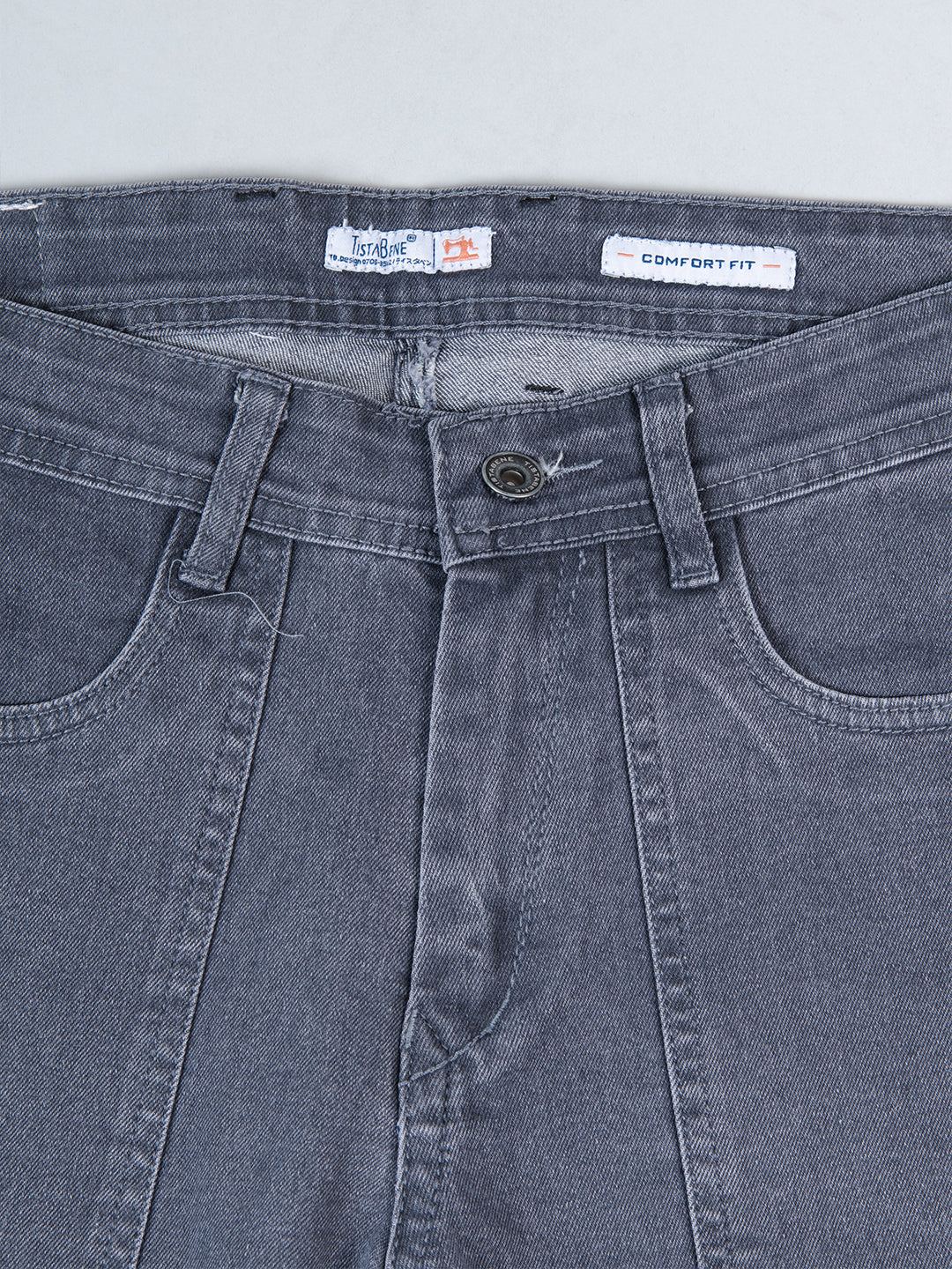 Grey Comfort-Fit Cargo Denim Jeans