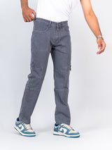 Grey Comfort-Fit Cargo Denim Jeans