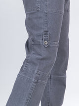 Grey Comfort-Fit Cargo Denim Jeans