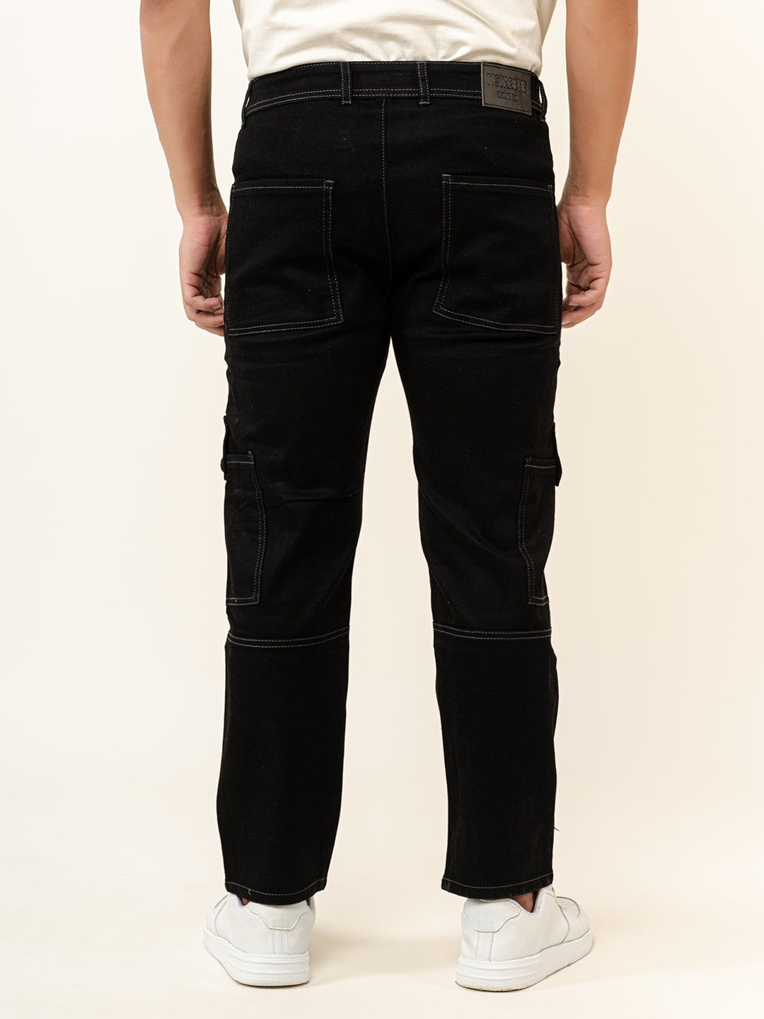 Black Comfort-Fit Cargo Denim Jeans