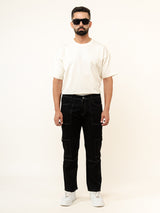 Black Comfort-Fit Cargo Denim Jeans